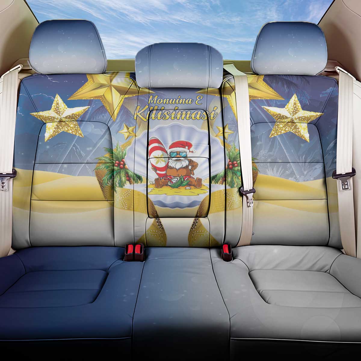 Niue Christmas Back Car Seat Cover Seashell Santa Beach Vibes LT05 One Size Navy - Polynesian Pride