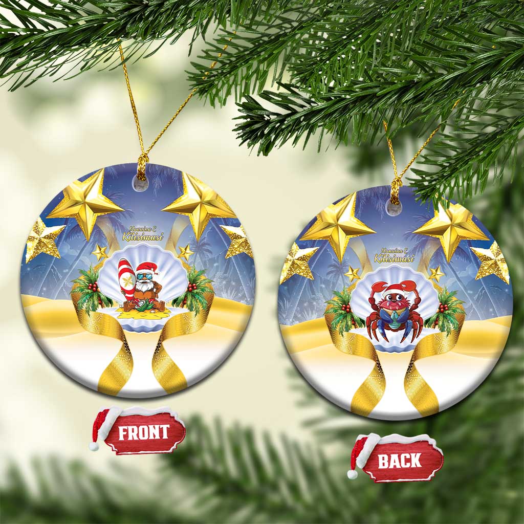 Niue Christmas Ceramic Ornament Seashell Santa Beach Vibes LT05 Circle Navy - Polynesian Pride