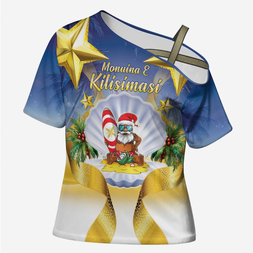 Niue Christmas Cross Shoulder Shirt Seashell Santa Beach Vibes LT05 Female Navy - Polynesian Pride