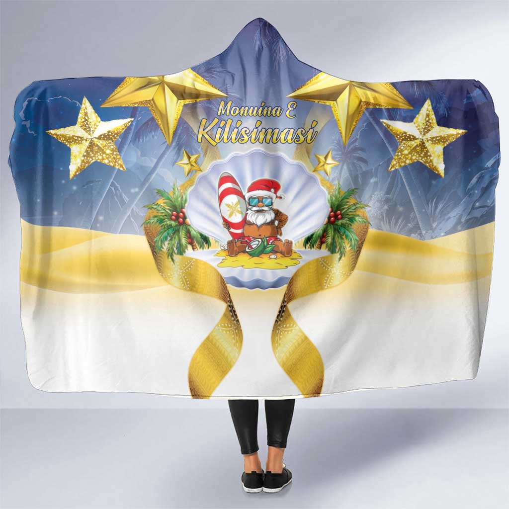 Niue Christmas Hooded Blanket Seashell Santa Beach Vibes LT05 One Size Navy - Polynesian Pride