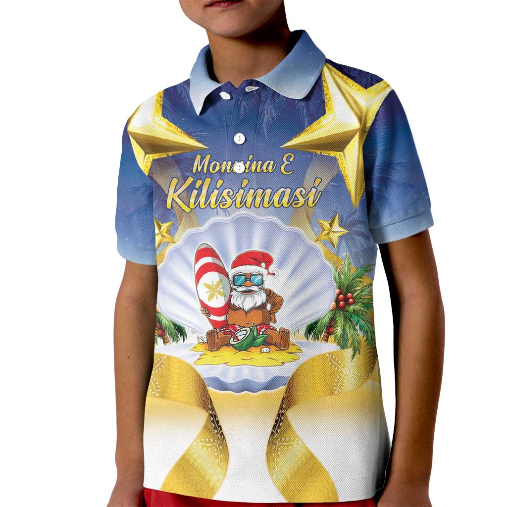 Niue Christmas Kid Polo Shirt Seashell Santa Beach Vibes LT05 Kid Navy - Polynesian Pride