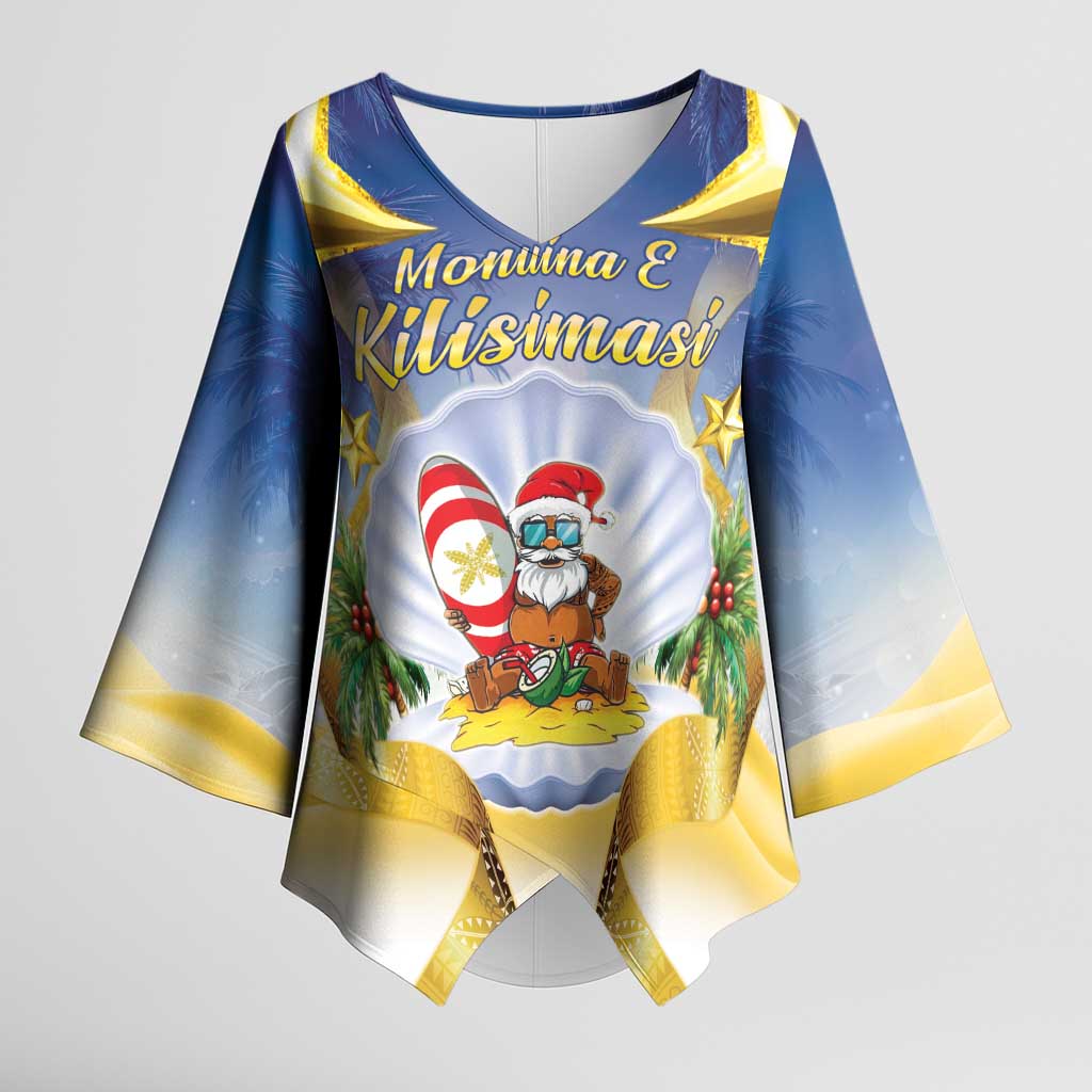 Niue Christmas Kimono Sleeve Blouse Seashell Santa Beach Vibes LT05 Female Navy - Polynesian Pride