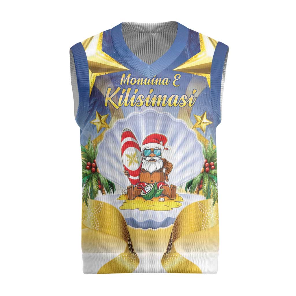 Niue Christmas Knitted V-Neck Vest Seashell Santa Beach Vibes LT05 Navy - Polynesian Pride