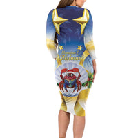 Niue Christmas Long Sleeve Bodycon Dress Seashell Santa Beach Vibes LT05 - Polynesian Pride