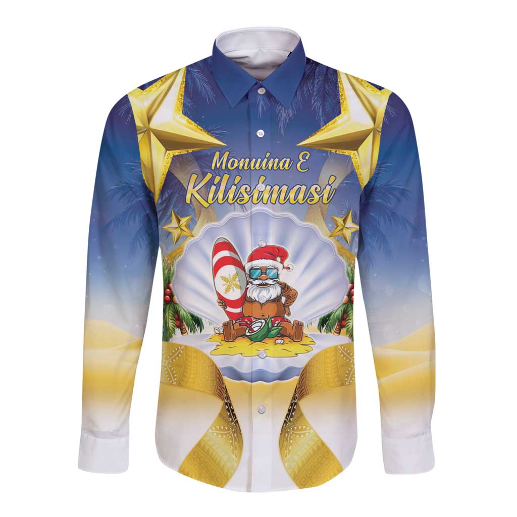 Niue Christmas Long Sleeve Button Shirt Seashell Santa Beach Vibes LT05 Unisex Navy - Polynesian Pride
