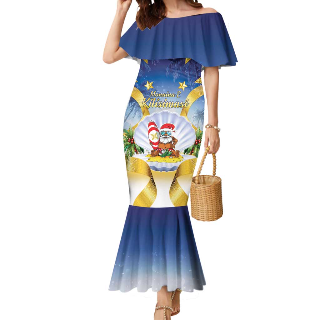 Niue Christmas Mermaid Dress Seashell Santa Beach Vibes LT05 Women Navy - Polynesian Pride