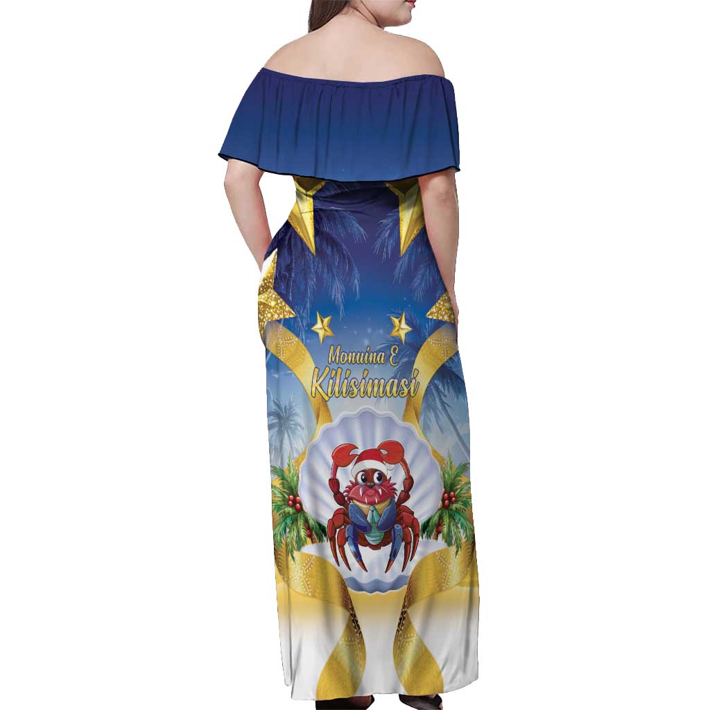 Niue Christmas Off Shoulder Maxi Dress Seashell Santa Beach Vibes LT05 - Polynesian Pride