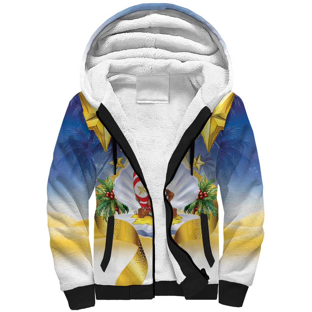 Niue Christmas Sherpa Hoodie Seashell Santa Beach Vibes LT05 Unisex Navy - Polynesian Pride