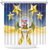 Niue Christmas Shower Curtain Seashell Santa Beach Vibes LT05 Navy - Polynesian Pride