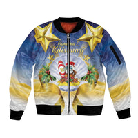 Niue Christmas Sleeve Zip Bomber Jacket Seashell Santa Beach Vibes LT05 Unisex Navy - Polynesian Pride