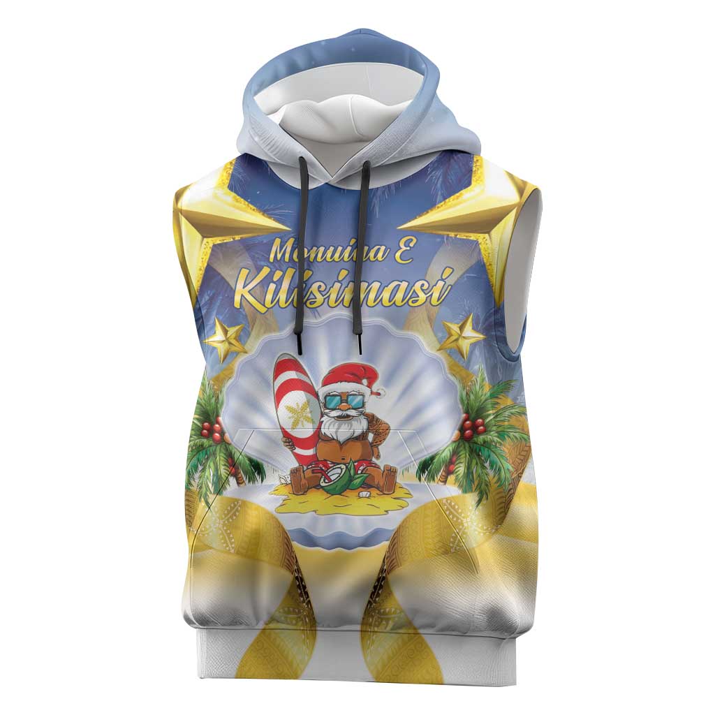 Niue Christmas Sleeveless Hoodie Seashell Santa Beach Vibes LT05 Navy - Polynesian Pride