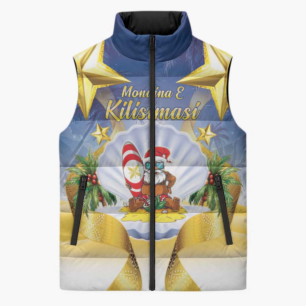Niue Christmas Sleeveless Puffer Jacket Seashell Santa Beach Vibes LT05 Unisex Navy - Polynesian Pride