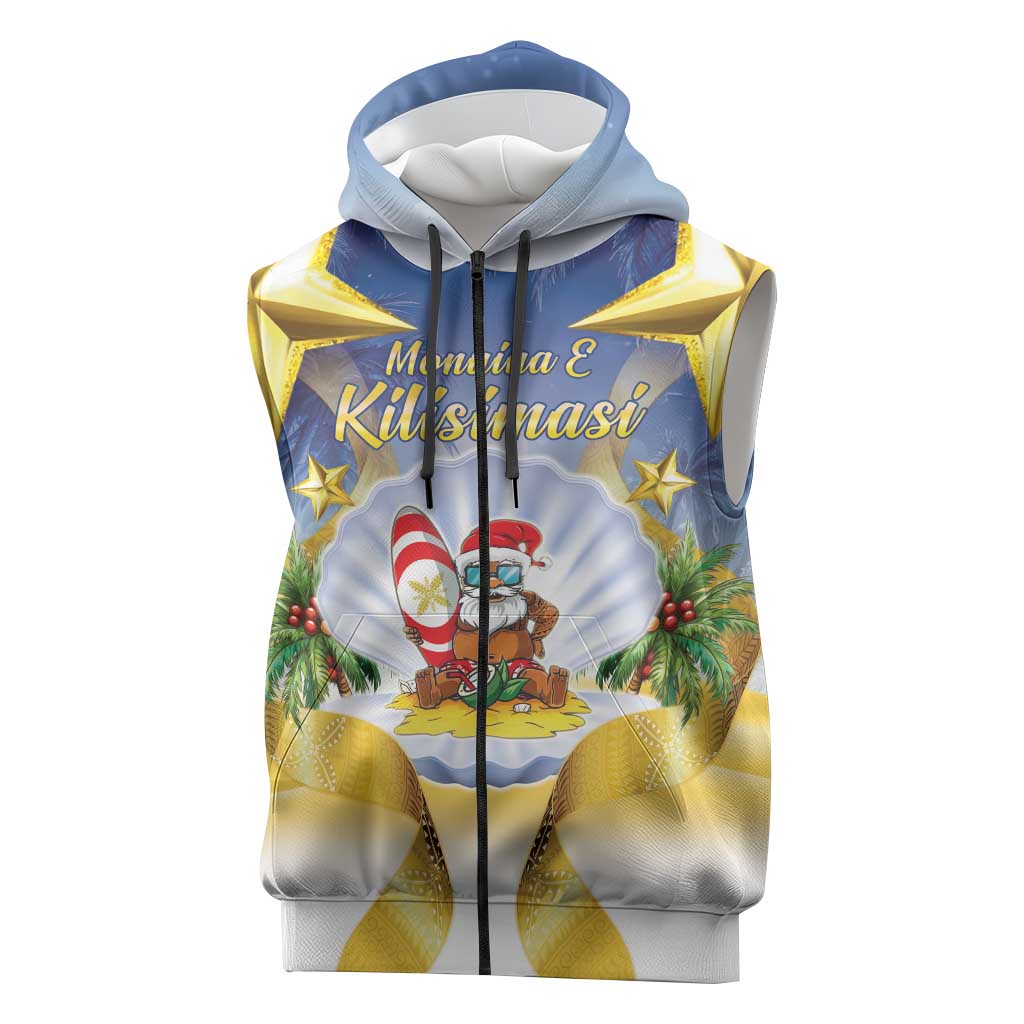Niue Christmas Sleeveless Zip Hoodie Seashell Santa Beach Vibes LT05 Navy - Polynesian Pride