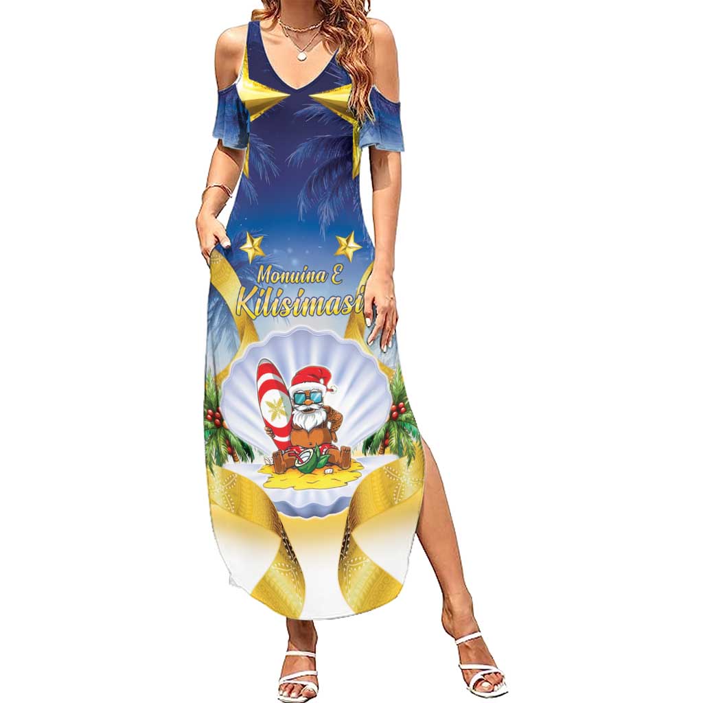 Niue Christmas Summer Maxi Dress Seashell Santa Beach Vibes LT05 Women Navy - Polynesian Pride