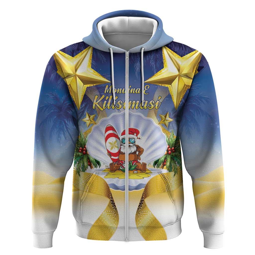Niue Christmas Zip Hoodie Seashell Santa Beach Vibes LT05 Zip Hoodie Navy - Polynesian Pride