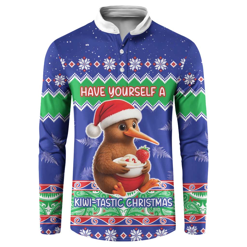 New Zealand Christmas Button Sweatshirt Have Yourself A Kiwi-tastic Christmas LT05 Blue - Polynesian Pride