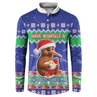 New Zealand Christmas Button Sweatshirt Have Yourself A Kiwi-tastic Christmas LT05 Blue - Polynesian Pride