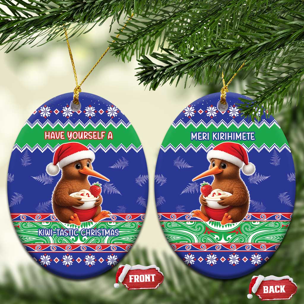 New Zealand Christmas Ceramic Ornament Have Yourself A Kiwi-tastic Christmas LT05 Oval Blue - Polynesian Pride