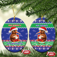 New Zealand Christmas Ceramic Ornament Have Yourself A Kiwi-tastic Christmas LT05 Oval Blue - Polynesian Pride