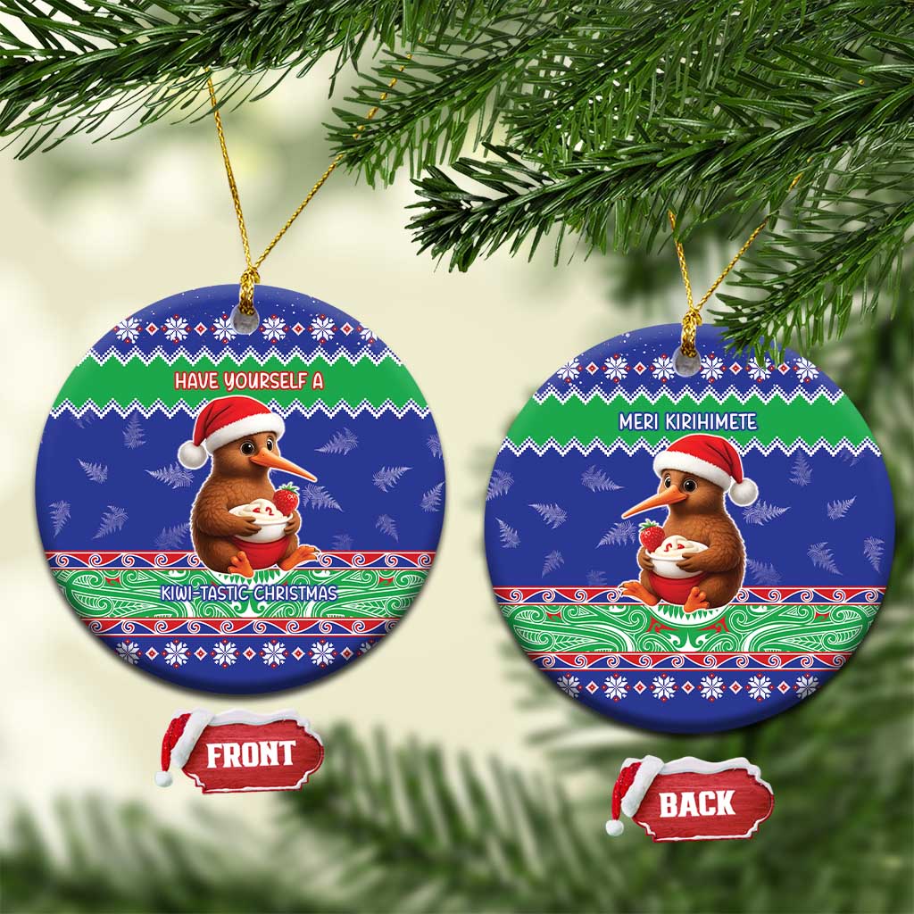New Zealand Christmas Ceramic Ornament Have Yourself A Kiwi-tastic Christmas LT05 Circle Blue - Polynesian Pride