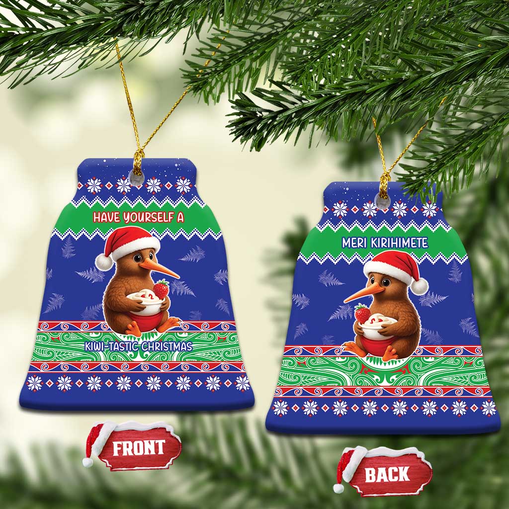New Zealand Christmas Ceramic Ornament Have Yourself A Kiwi-tastic Christmas LT05 Bell Flake Blue - Polynesian Pride