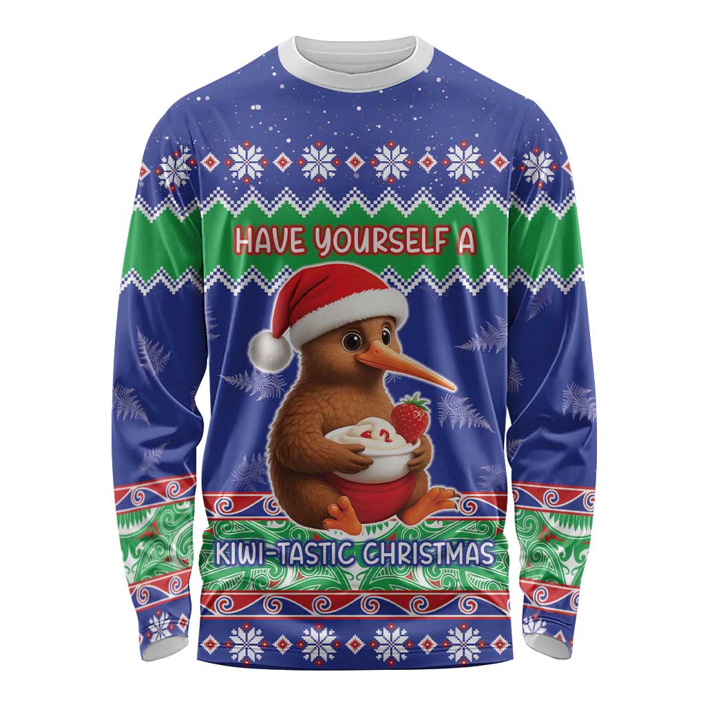 New Zealand Christmas Long Sleeve Shirt Have Yourself A Kiwi-tastic Christmas LT05 Unisex Blue - Polynesian Pride