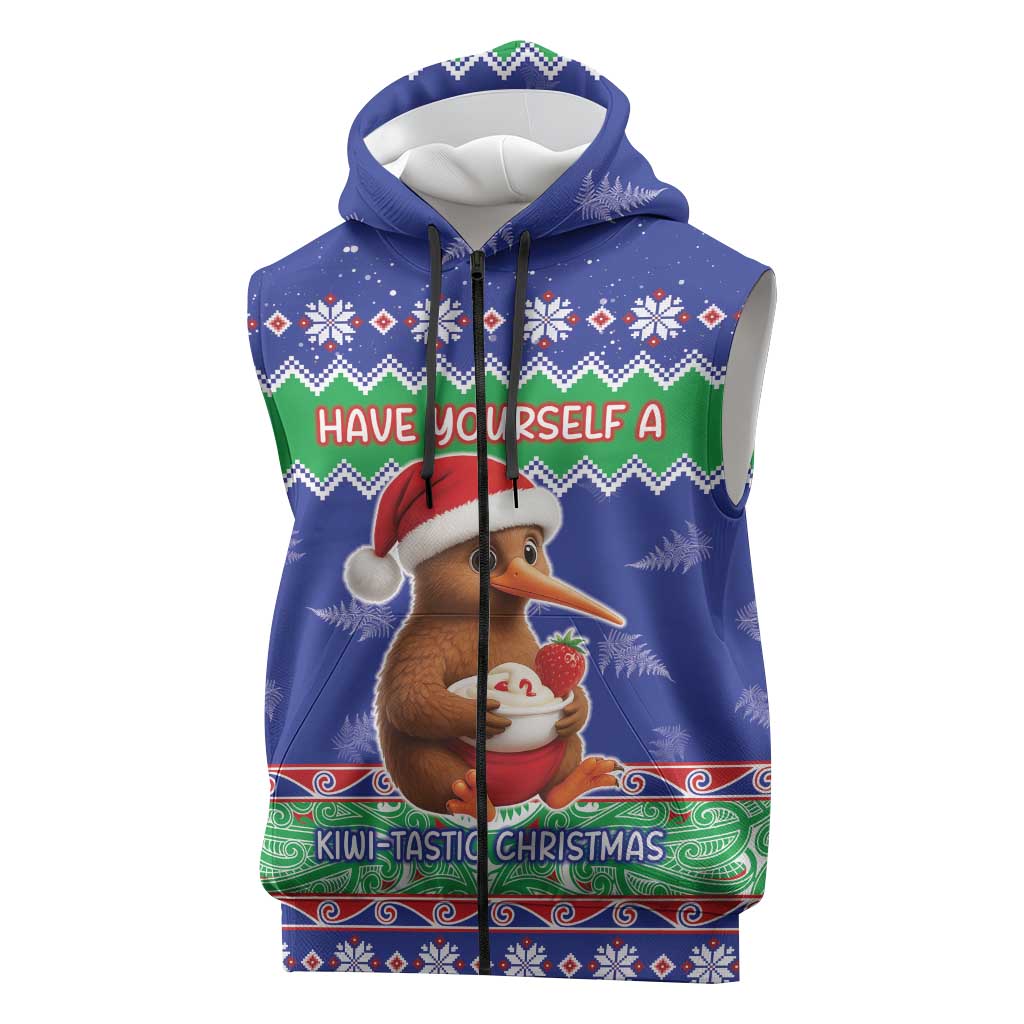 New Zealand Christmas Sleeveless Zip Hoodie Have Yourself A Kiwi-tastic Christmas LT05 Blue - Polynesian Pride