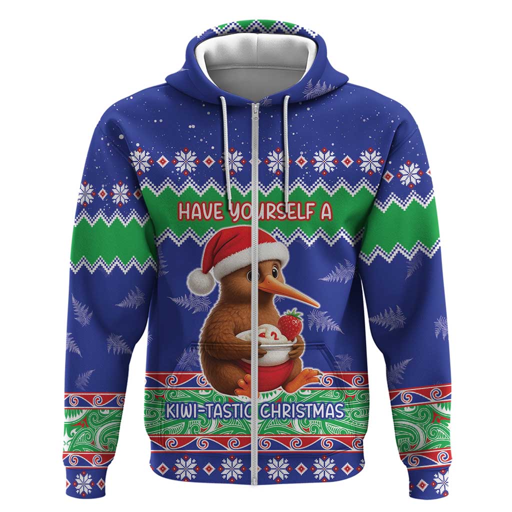New Zealand Christmas Zip Hoodie Have Yourself A Kiwi-tastic Christmas LT05 Zip Hoodie Blue - Polynesian Pride