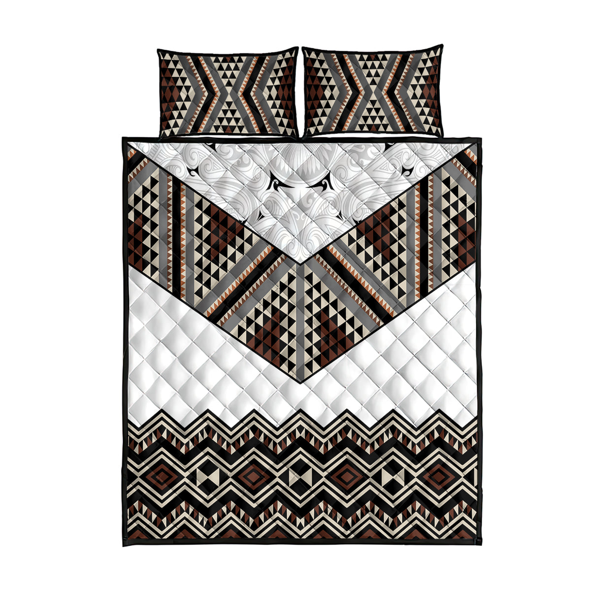 New Zealand Aotearoa Quilt Bed Set Taniko Art Simple Style LT05 Brown - Polynesian Pride