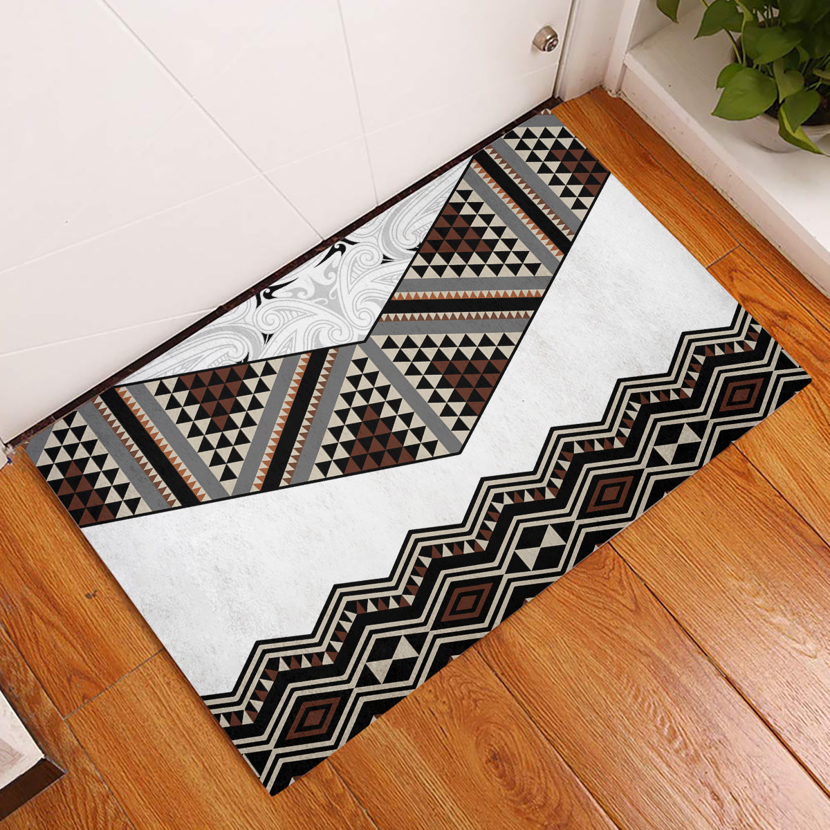 New Zealand Aotearoa Rubber Doormat Taniko Art Simple Style LT05 Brown - Polynesian Pride