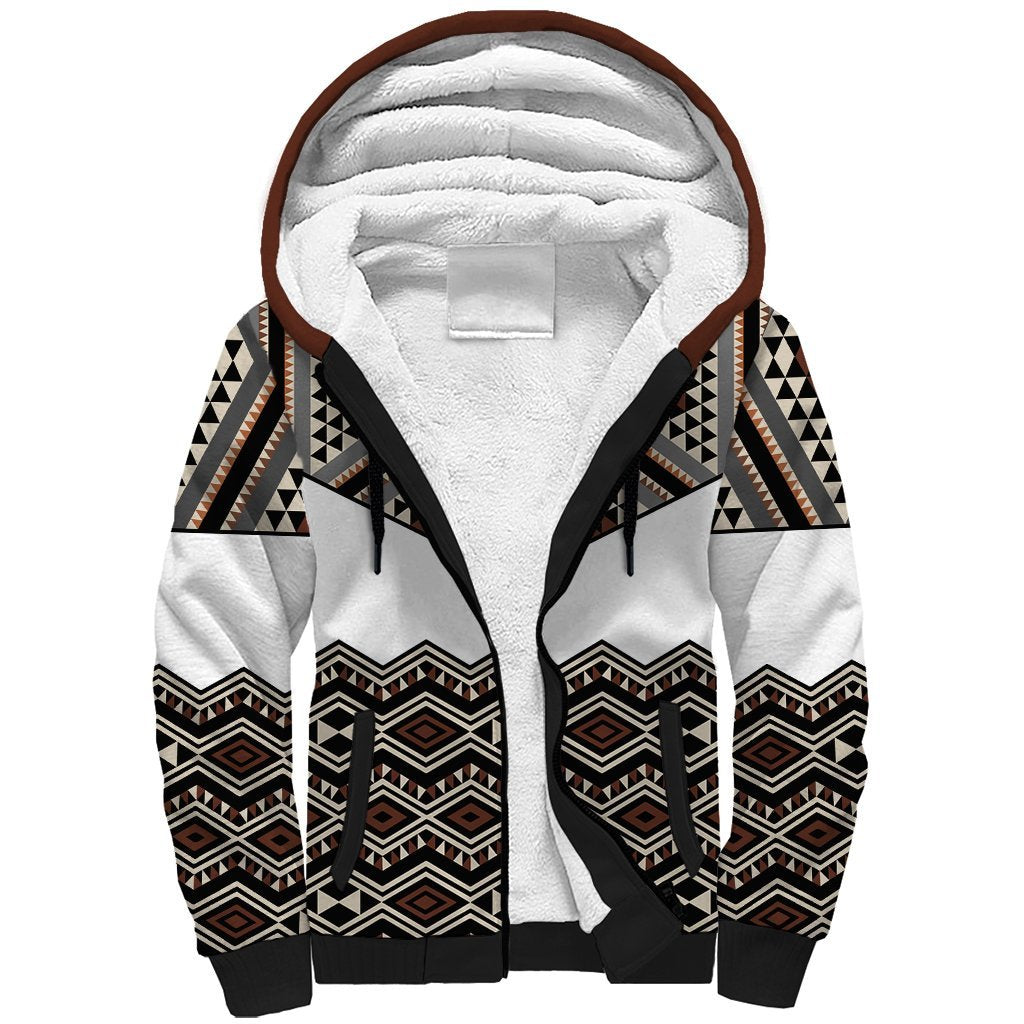 New Zealand Aotearoa Sherpa Hoodie Taniko Art Simple Style LT05 Unisex Brown - Polynesian Pride