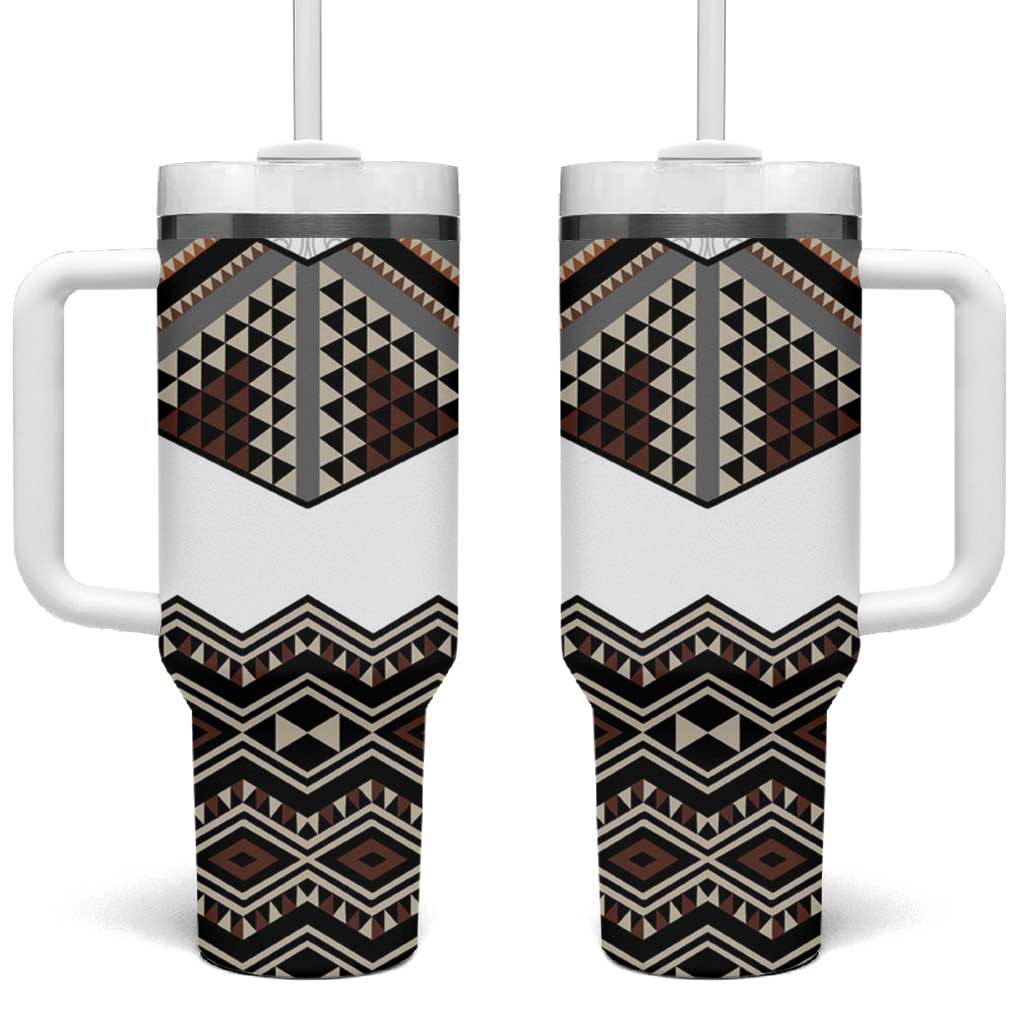 New Zealand Aotearoa Tumbler With Handle Taniko Art Simple Style LT05 One Size: 40 oz Brown - Polynesian Pride