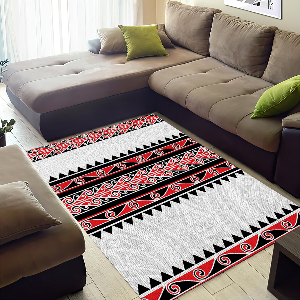 New Zealand Aotearoa Area Rug With Kowhaiwhai Pattern Red Version LT05 - Polynesian Pride