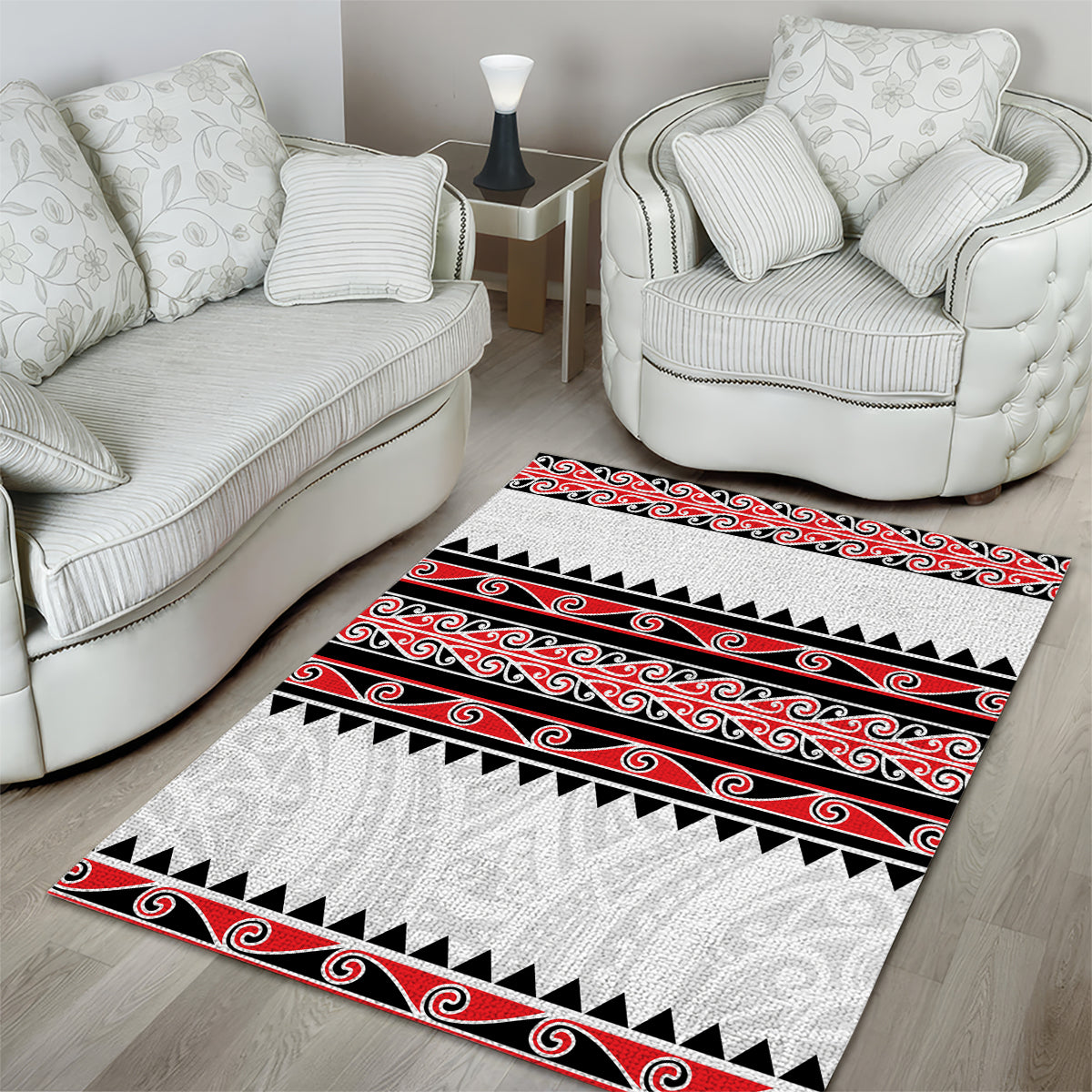 New Zealand Aotearoa Area Rug With Kowhaiwhai Pattern Red Version LT05 - Polynesian Pride