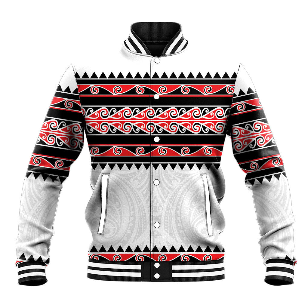 New Zealand Aotearoa Baseball Jacket With Kowhaiwhai Pattern Red Version LT05 Unisex Red - Polynesian Pride