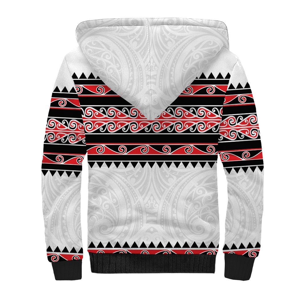 New Zealand Aotearoa Sherpa Hoodie With Kowhaiwhai Pattern Red Version LT05 - Polynesian Pride