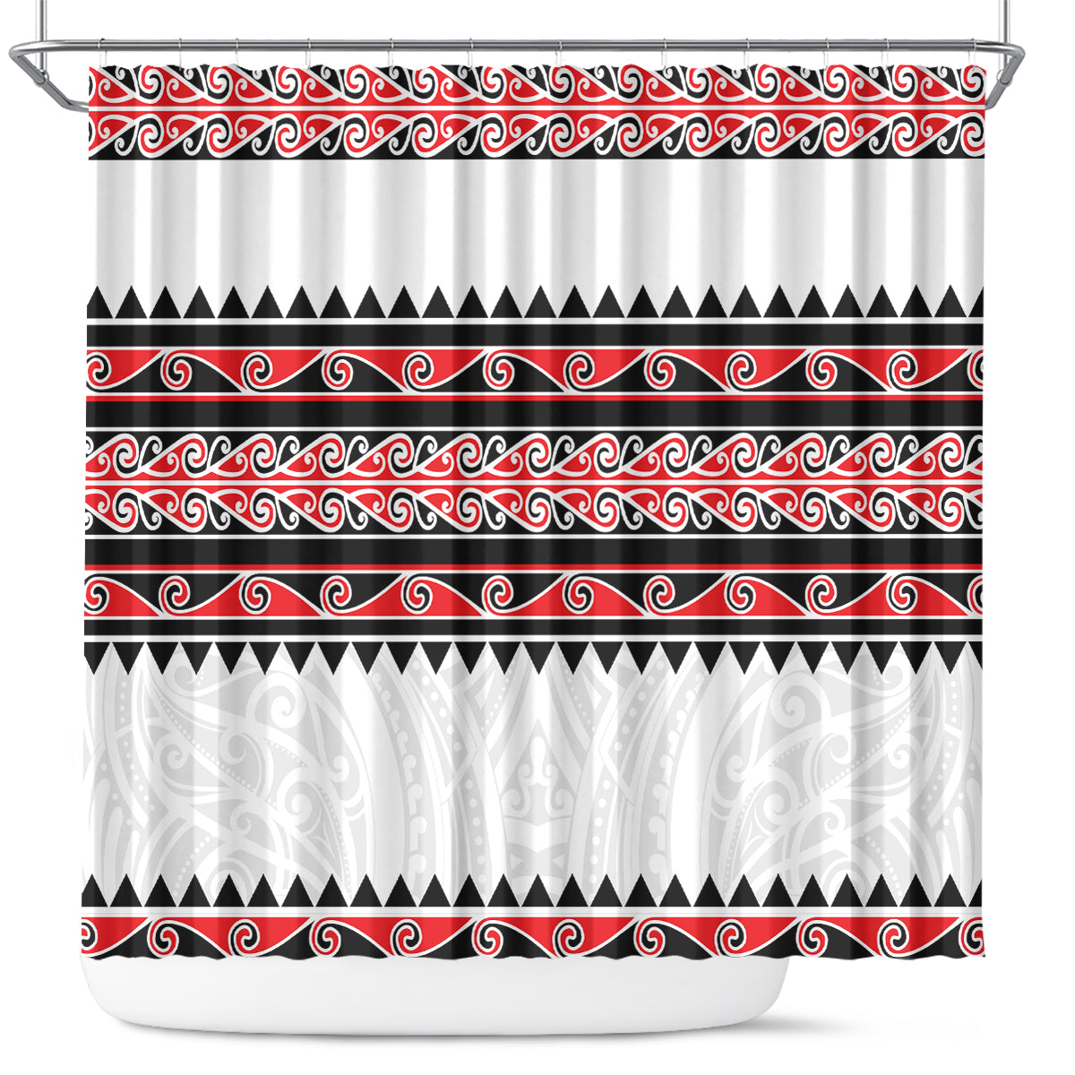 New Zealand Aotearoa Shower Curtain With Kowhaiwhai Pattern Red Version LT05 Red - Polynesian Pride