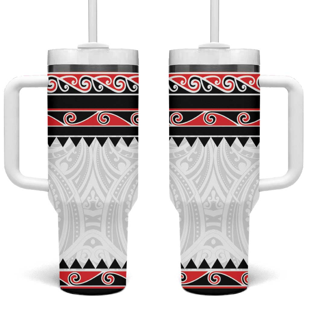 New Zealand Aotearoa Tumbler With Handle With Kowhaiwhai Pattern Red Version LT05 One Size: 40 oz Red - Polynesian Pride