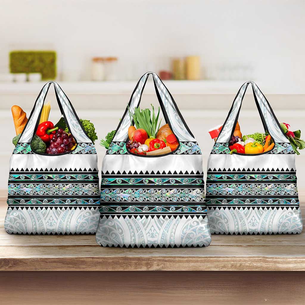 New Zealand Aotearoa Grocery Bag With Paua Shell Kowhaiwhai Pattern LT05 3-pack One Size Green - Polynesian Pride
