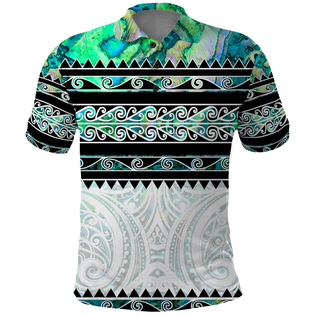 New Zealand Aotearoa Polo Shirt With Paua Shell Kowhaiwhai Pattern LT05 Green - Polynesian Pride