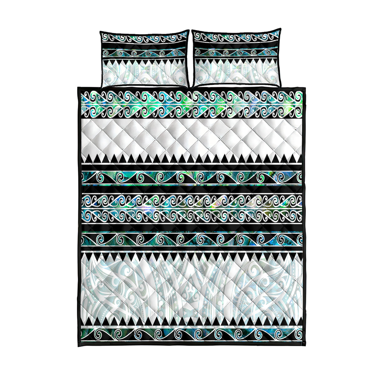 New Zealand Aotearoa Quilt Bed Set With Paua Shell Kowhaiwhai Pattern LT05 Green - Polynesian Pride