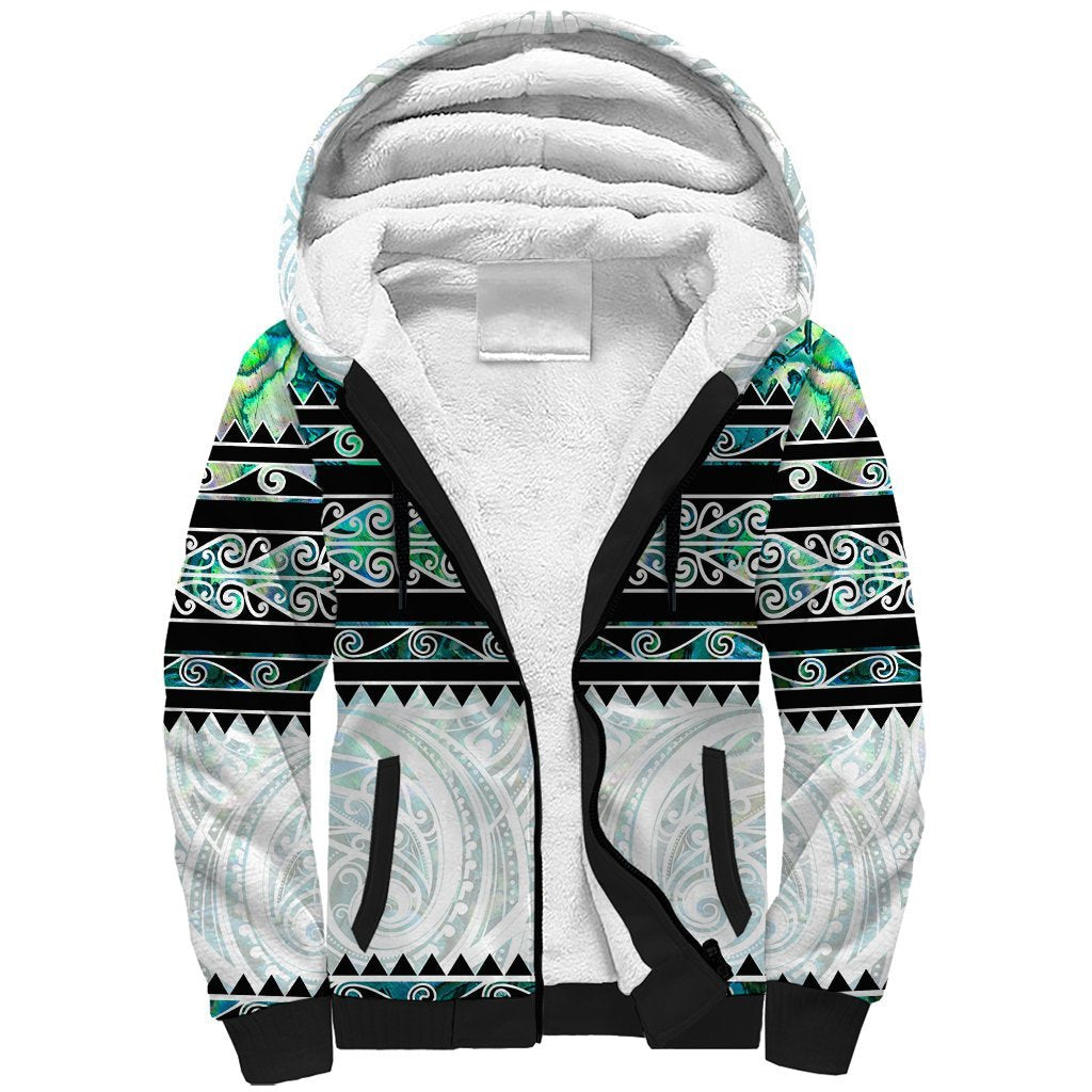 New Zealand Aotearoa Sherpa Hoodie With Paua Shell Kowhaiwhai Pattern LT05 Unisex Green - Polynesian Pride