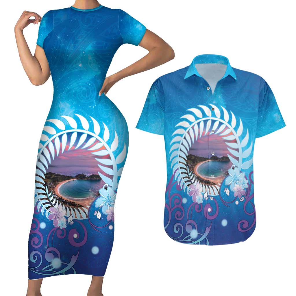 New Zealand Matapouri Beach Landscape Couples Matching Short Sleeve Bodycon Dress and Hawaiian Shirt