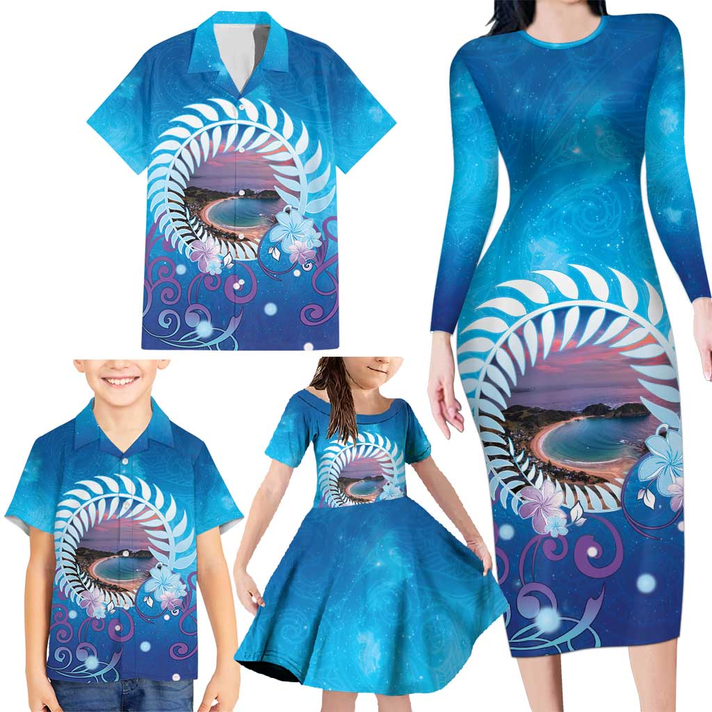 New Zealand Matapouri Beach Landscape Family Matching Long Sleeve Bodycon Dress and Hawaiian Shirt