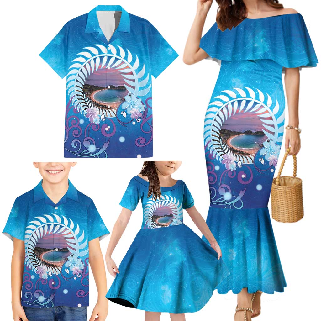 New Zealand Matapouri Beach Landscape Family Matching Mermaid Dress and Hawaiian Shirt