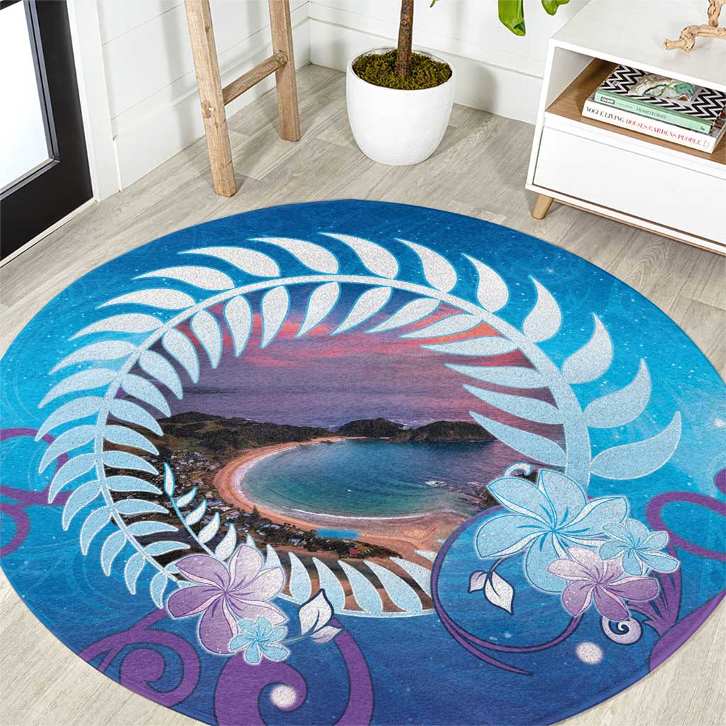 New Zealand Matapouri Beach Landscape Round Carpet LT05 Blue - Polynesian Pride