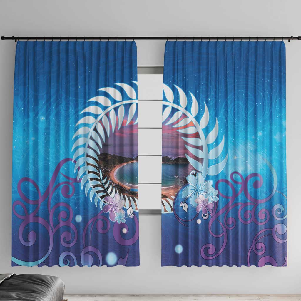 New Zealand Matapouri Beach Landscape Window Curtain LT05 With Hooks Blue - Polynesian Pride