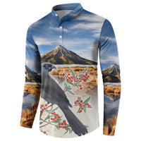 New Zealand Mount Taranaki Landscape Button Sweatshirt Kokako Bird Polynesian Style LT05 - Polynesian Pride
