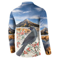 New Zealand Mount Taranaki Landscape Button Sweatshirt Kokako Bird Polynesian Style LT05 - Polynesian Pride
