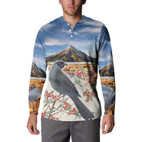 New Zealand Mount Taranaki Landscape Button Sweatshirt Kokako Bird Polynesian Style LT05 - Polynesian Pride